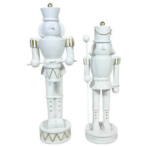 Gold & White Nutcracker Soldiers Set 14" and 12" Christmas Home Decorations